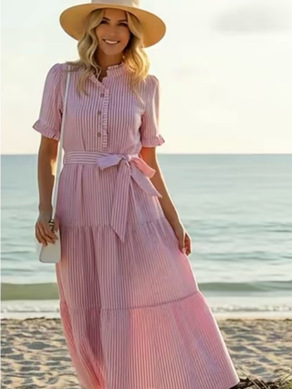 Breezy Pink Striped Tie-Waist Maxi Dress